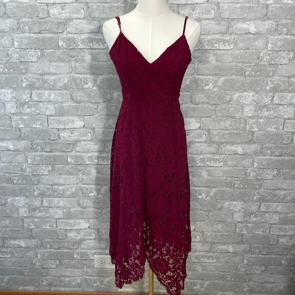 Lulus One Wish Burgundy Lace Midi Dress - Picture 1 of 13